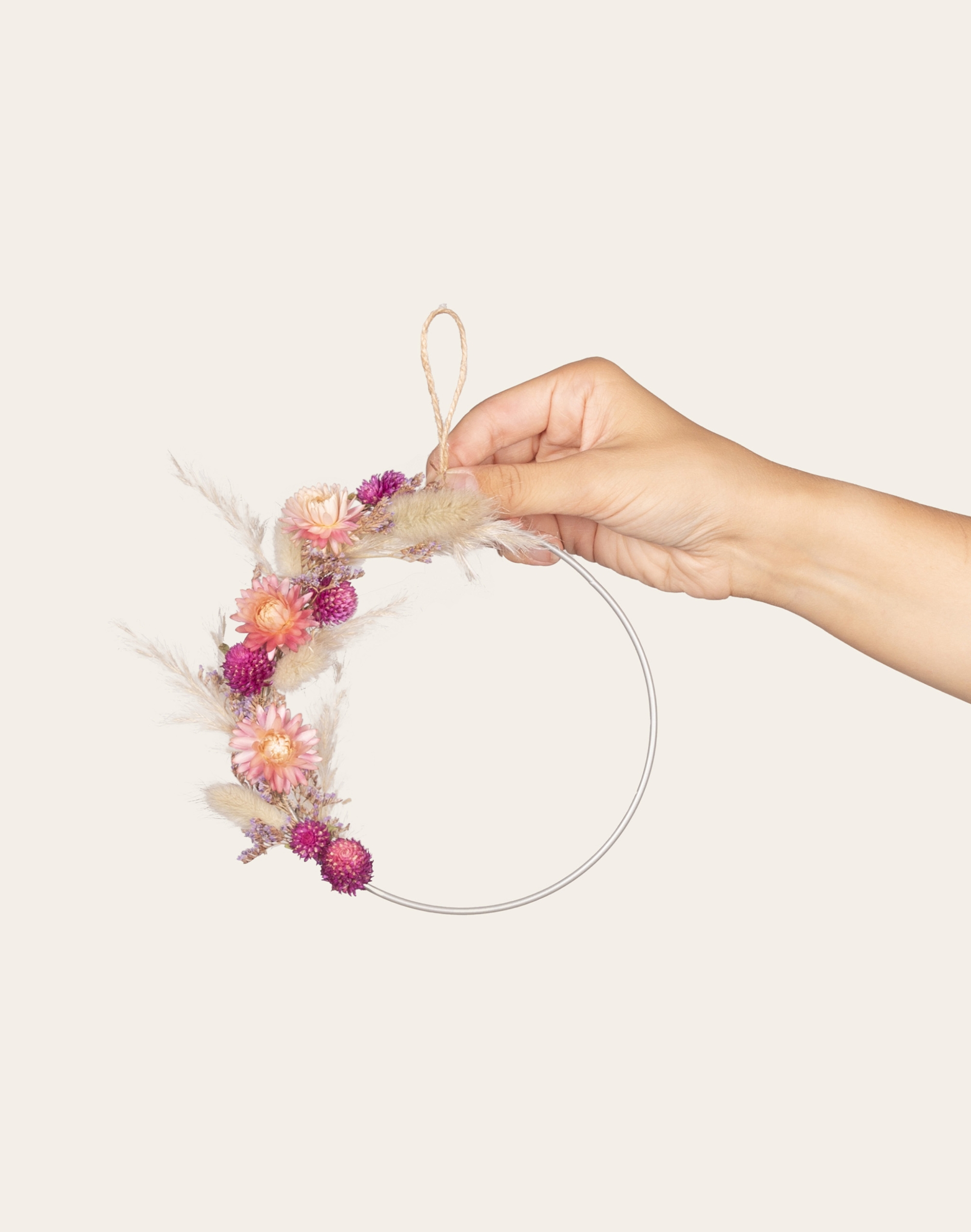 Magenta - Couronne de fleurs séchées