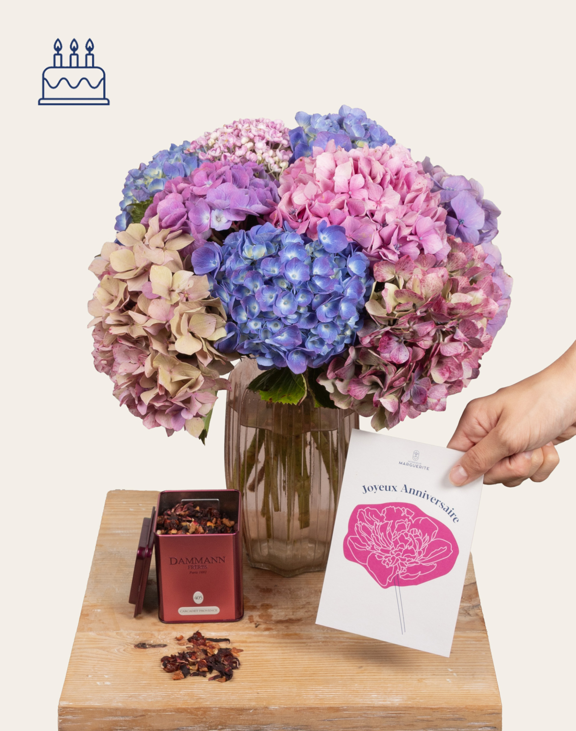 Pack Anniversaire - Bouquet camaïeu d’Hortensias
