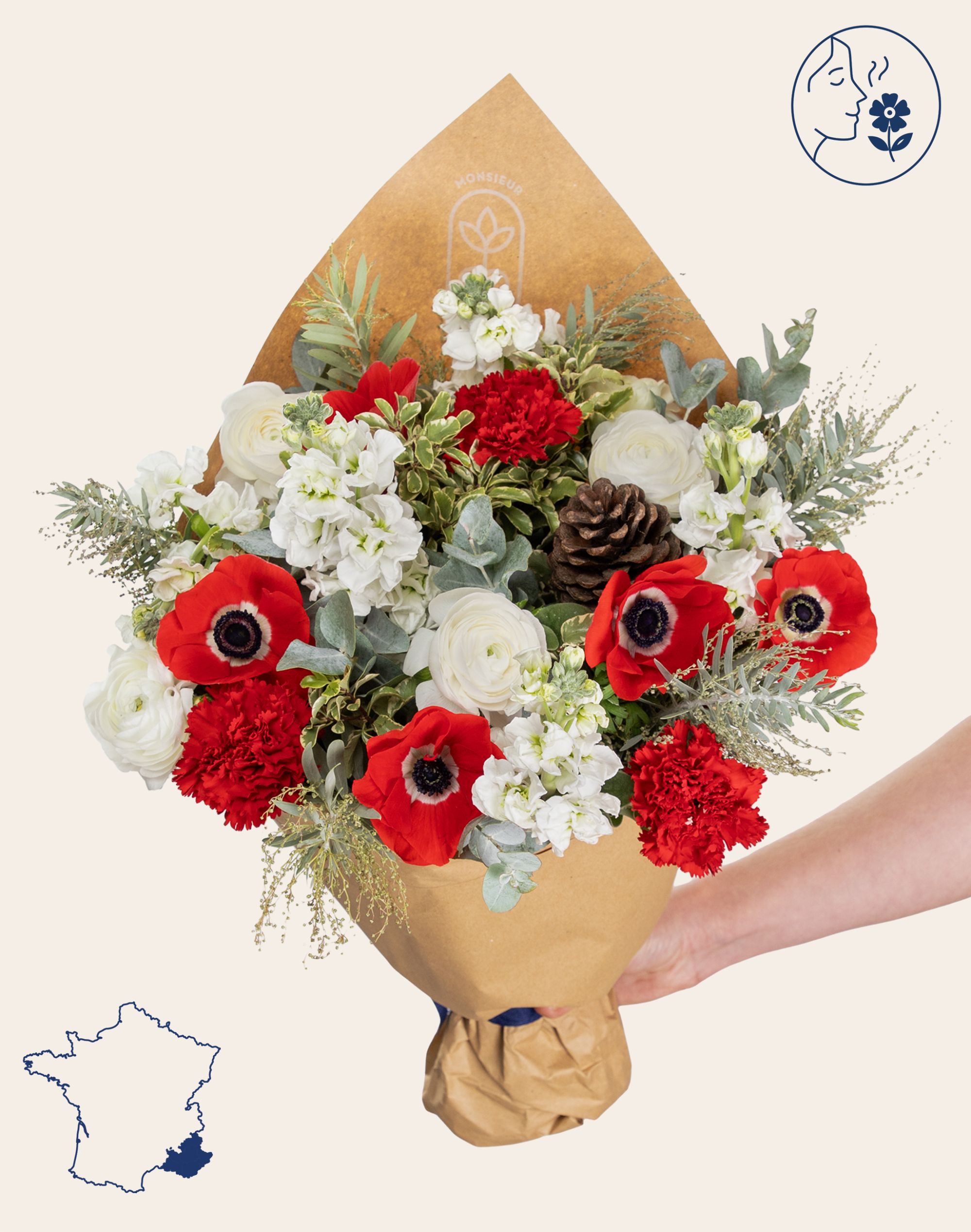 Bouquet de Vœux d'exception rouge et blanc